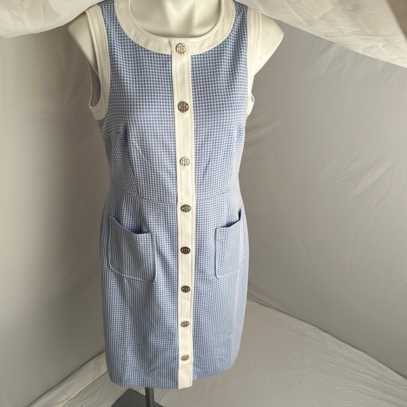 Tommy Hilfiger Dresses & Skirts - Tommy Hilfiger blue and white check print stretch sheath dress with logo buttons